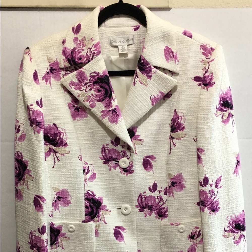 Casual Corner Off White And Purple Jacket, Size‎ 12